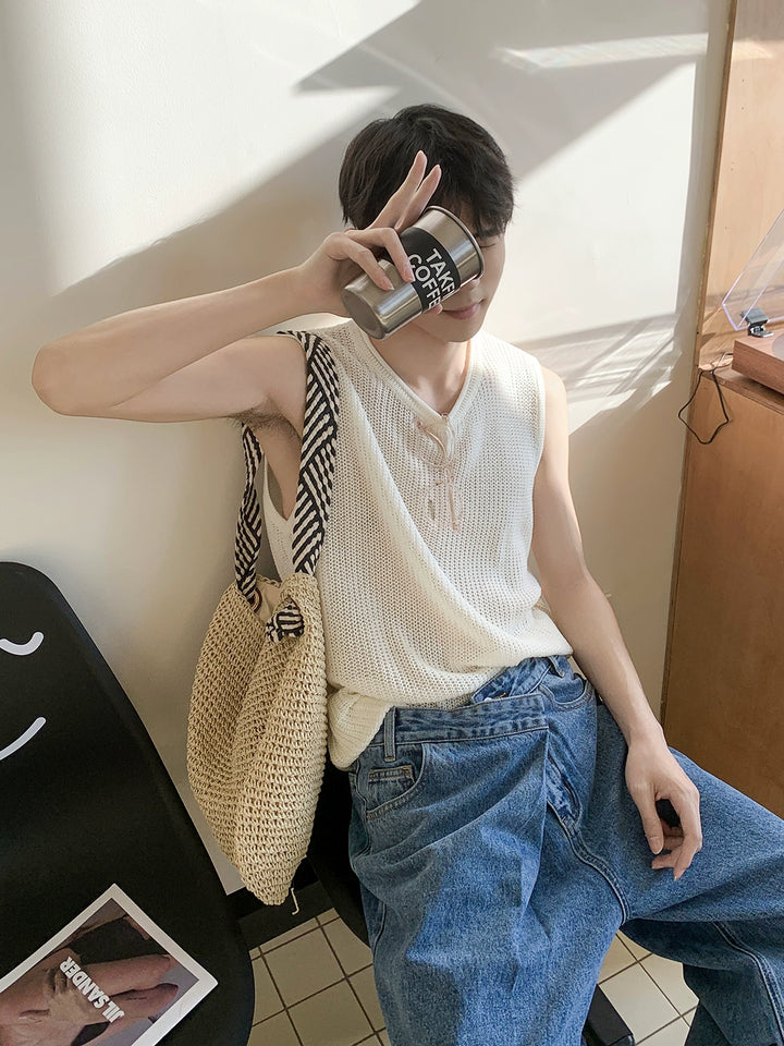 Minimalist Wide Shoulder Sleeveless Tank Top