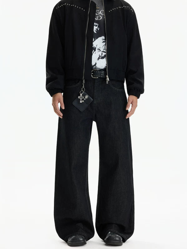 Pantaloni in denim grezzo baggy a gamba larga 