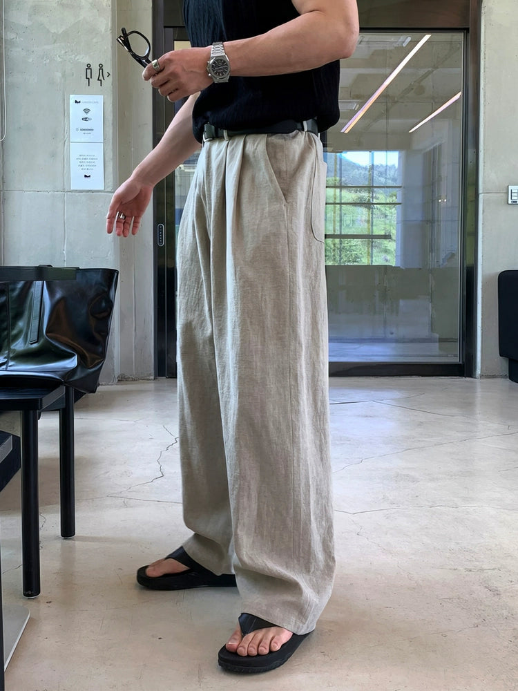 Keten Bol Kesim Düz Rahat Pantolon 