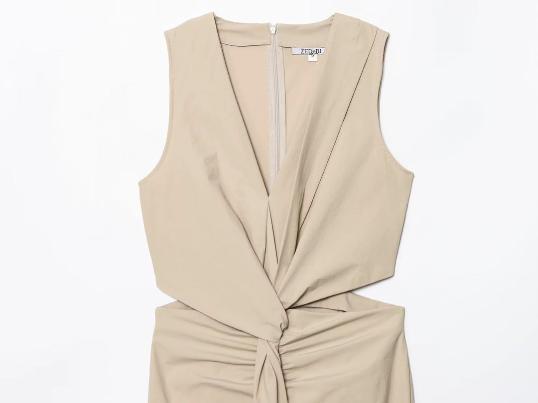 Robe midi sans manches à nouer et à ouverture frontale 