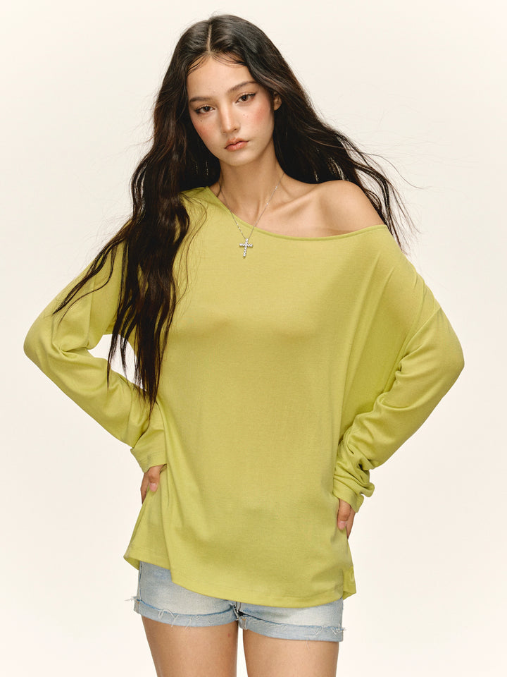 Långärmad off shoulder stickad topp 