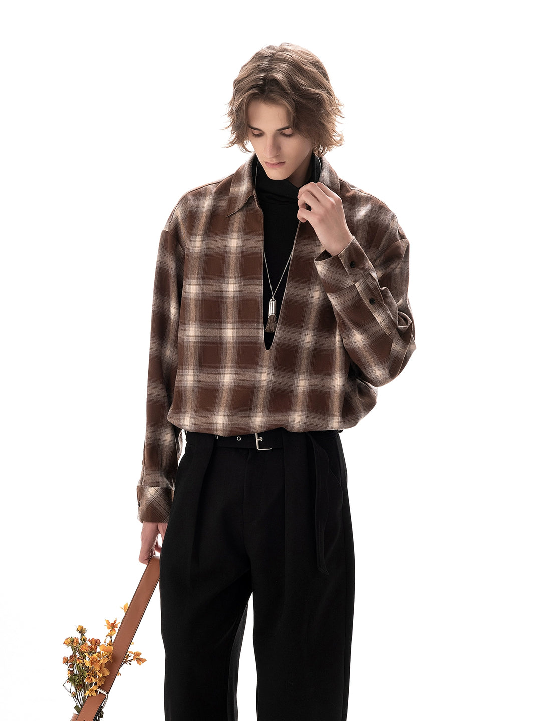 Black Lined Long Sleeve Plaid Shirt