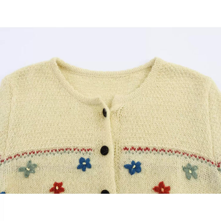 Cárdigan de punto suelto con flores bordadas 
