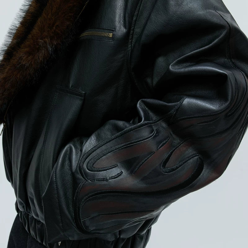 Detachable Fur Collar Leather Jacket