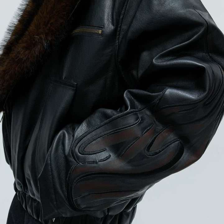 Detachable Fur Collar Leather Jacket