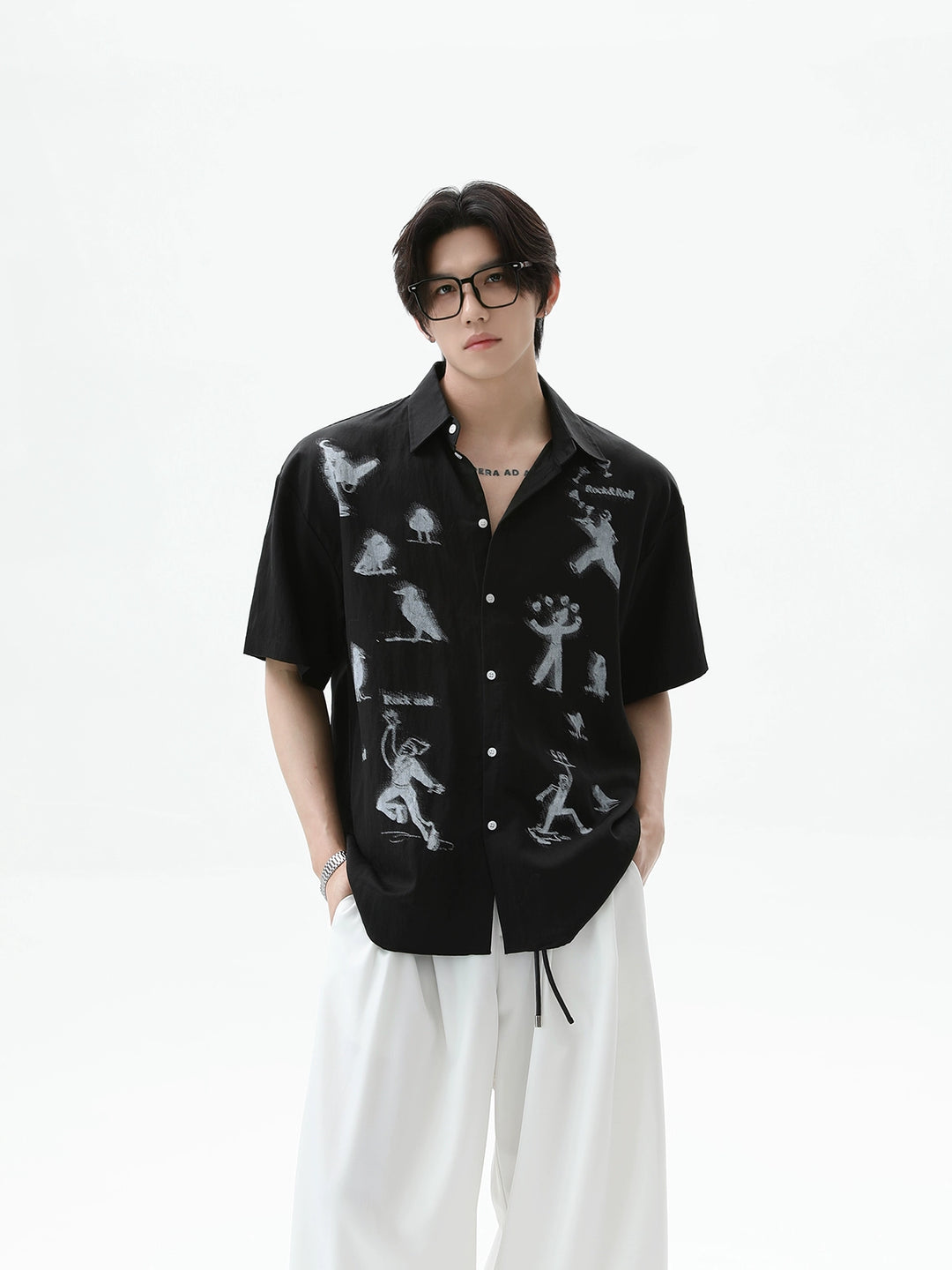 Tencel Phantom Print Kurzarmhemd 