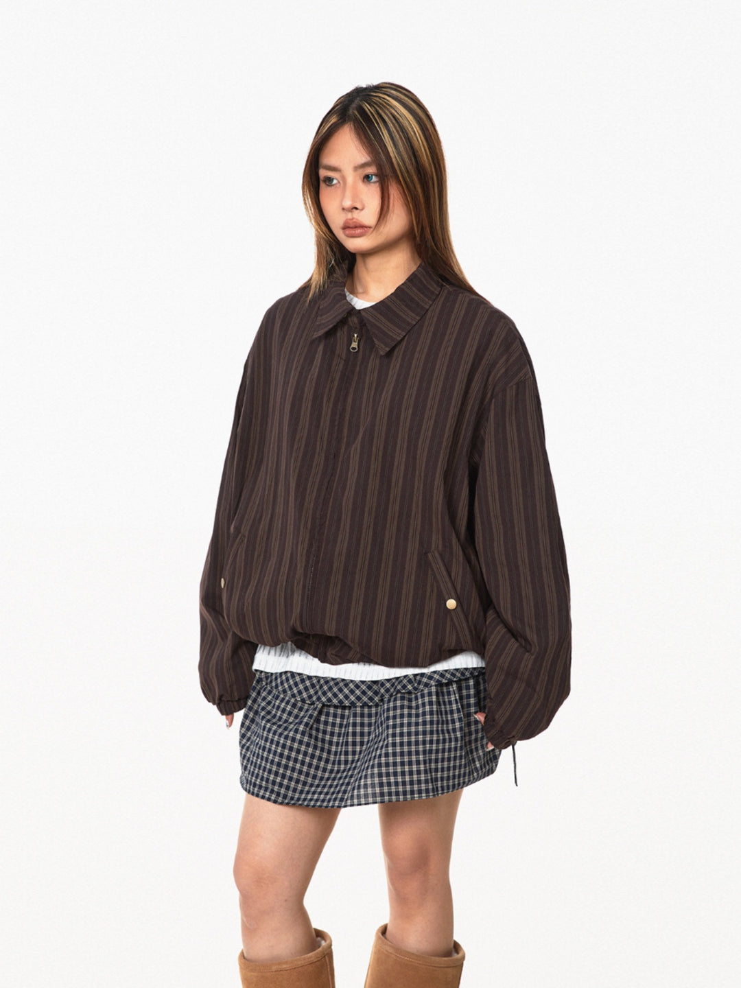 Retro Striped Lapel Short Jacket