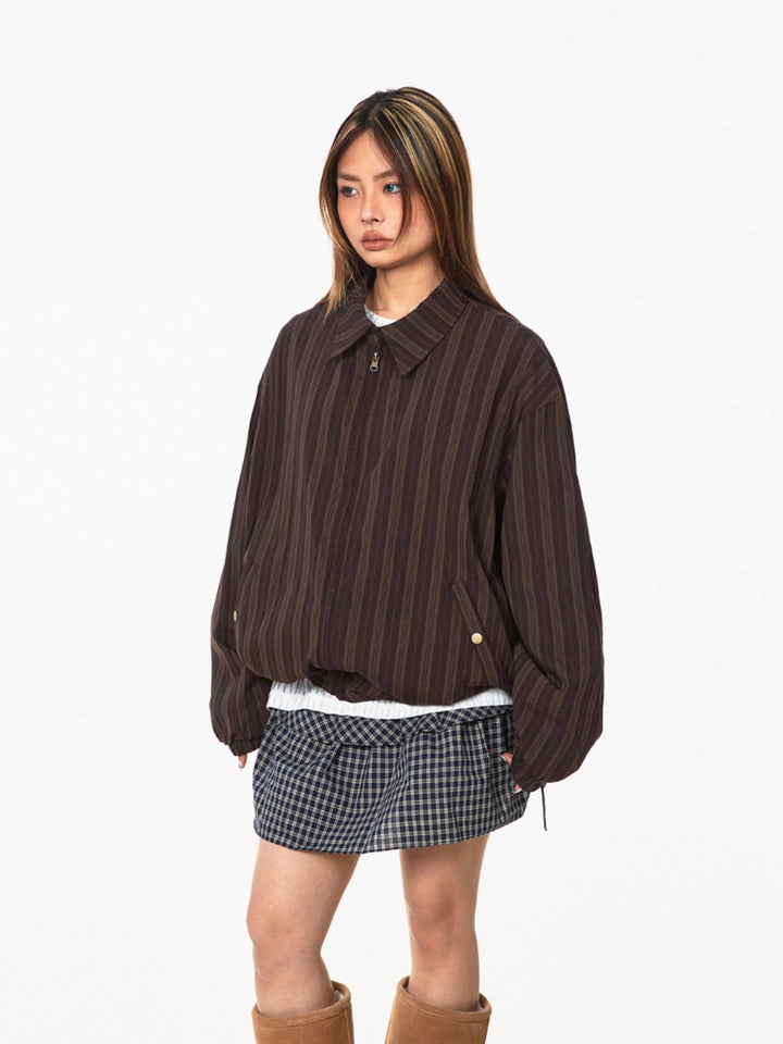 Retro Striped Lapel Short Jacket