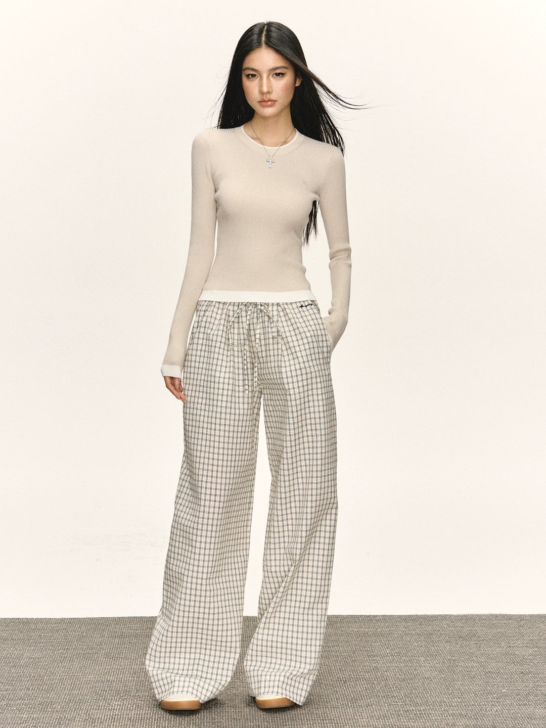 Retro Ribbed Knit Long Sleeve Sweater