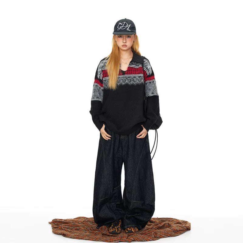 Jacquard Knit Loose Sweater