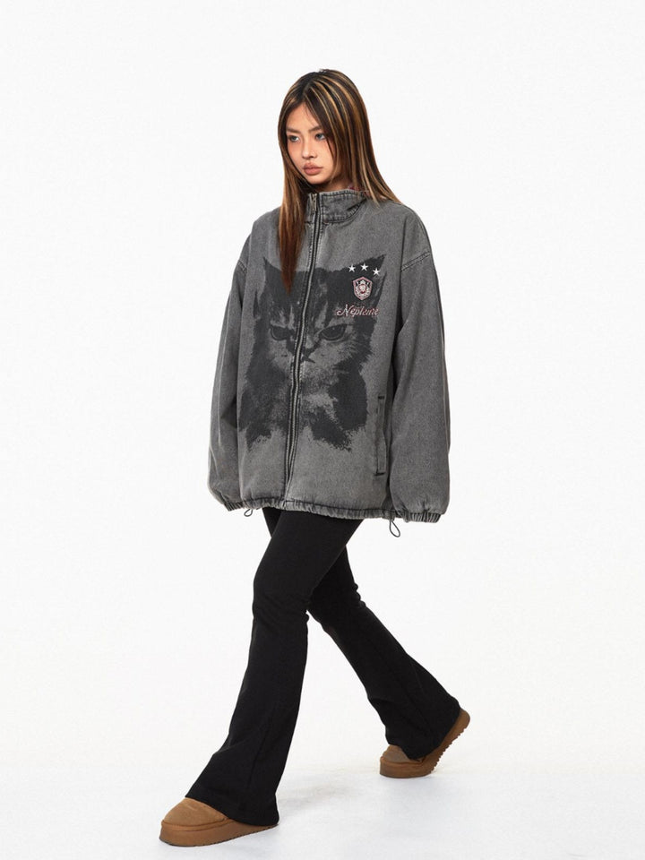 Kapuzenshirt mit kariertem Design und Denim-Jacke 