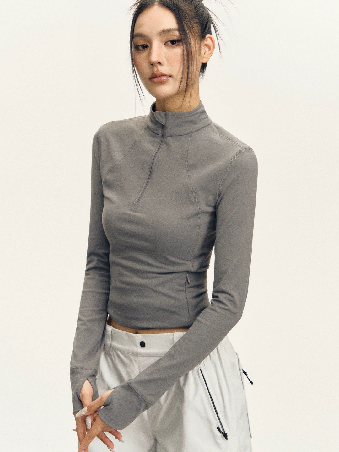 Blusa de Gola Alta Slim Yoga com Zíper 