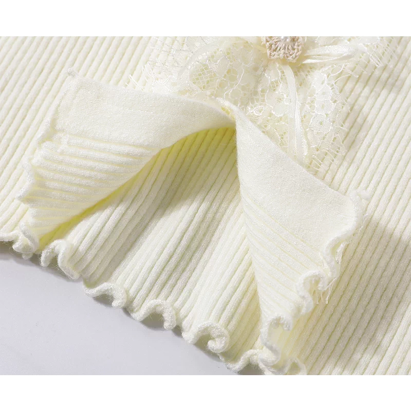 Suéter de punto sin hombros con lazo de encaje 