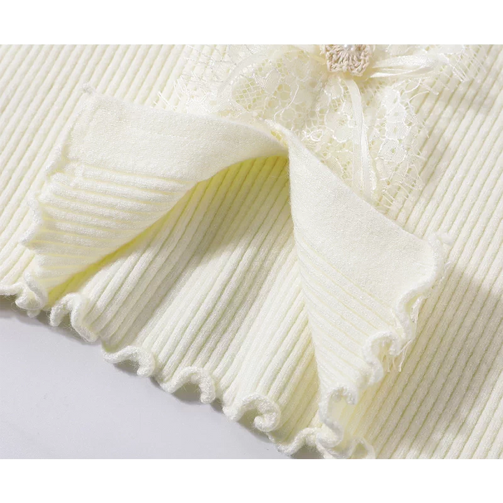 Suéter de punto sin hombros con lazo de encaje 