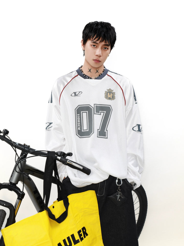 Retro V-Neck Mesh Jersey Pullover