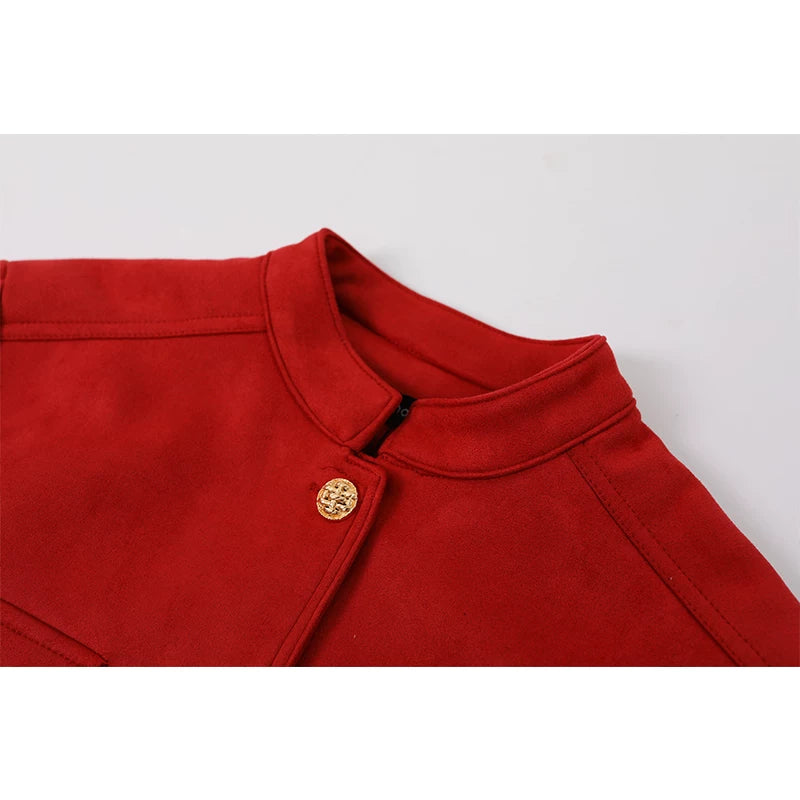 Suede Stand Collar Button Jacket