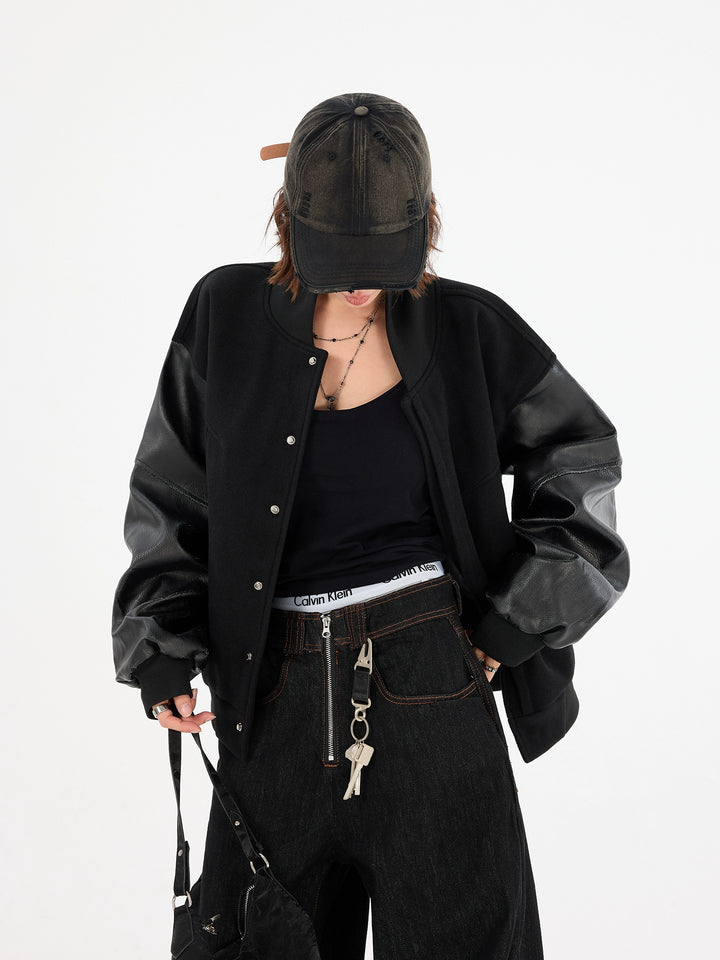 Chaqueta Bomber de Béisbol de Cuero PU Retro 