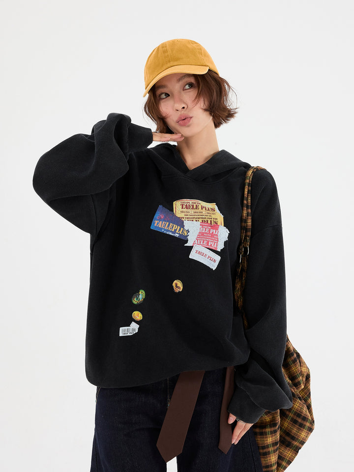 Loose Graphic Patchwork Hoodie