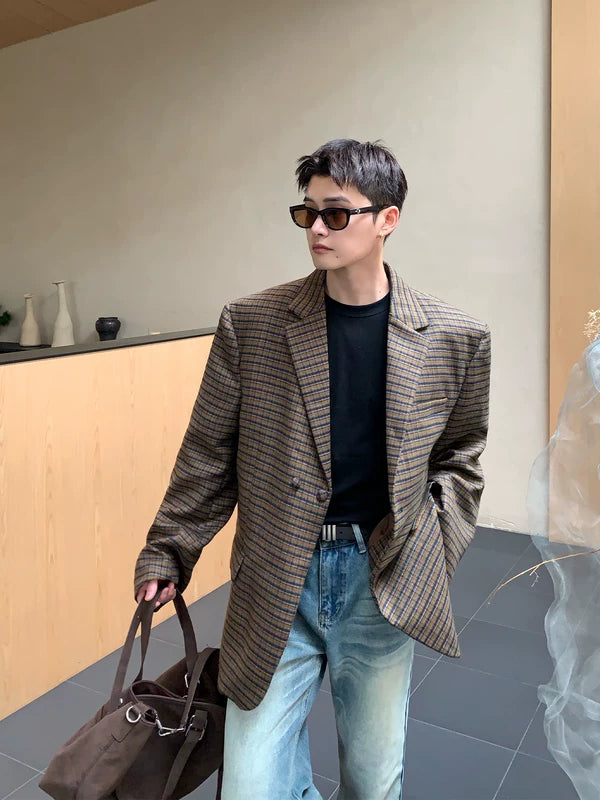 Oversized Plaid Blazer Jacket