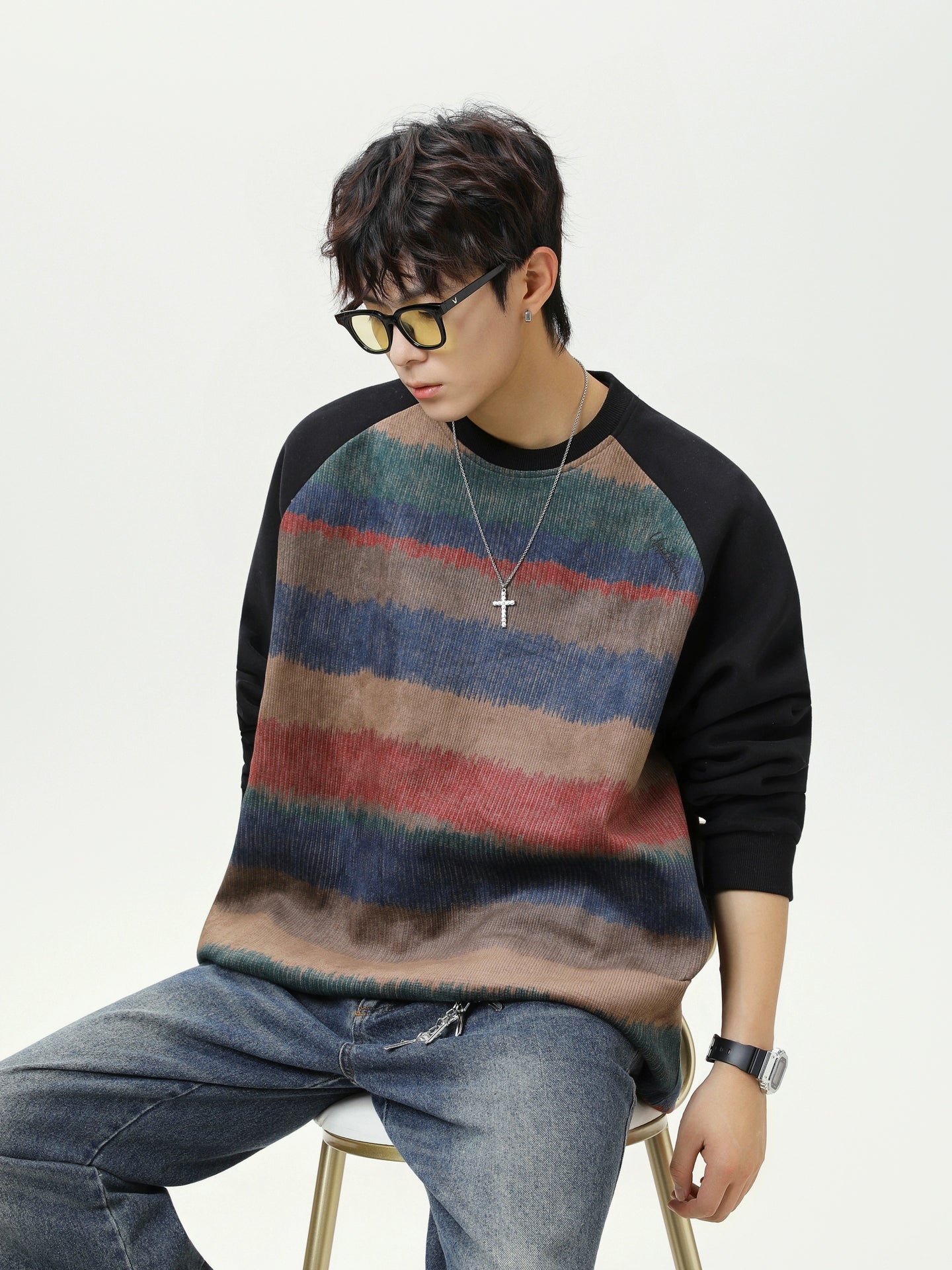 Striped Round Neck Sweatshirt