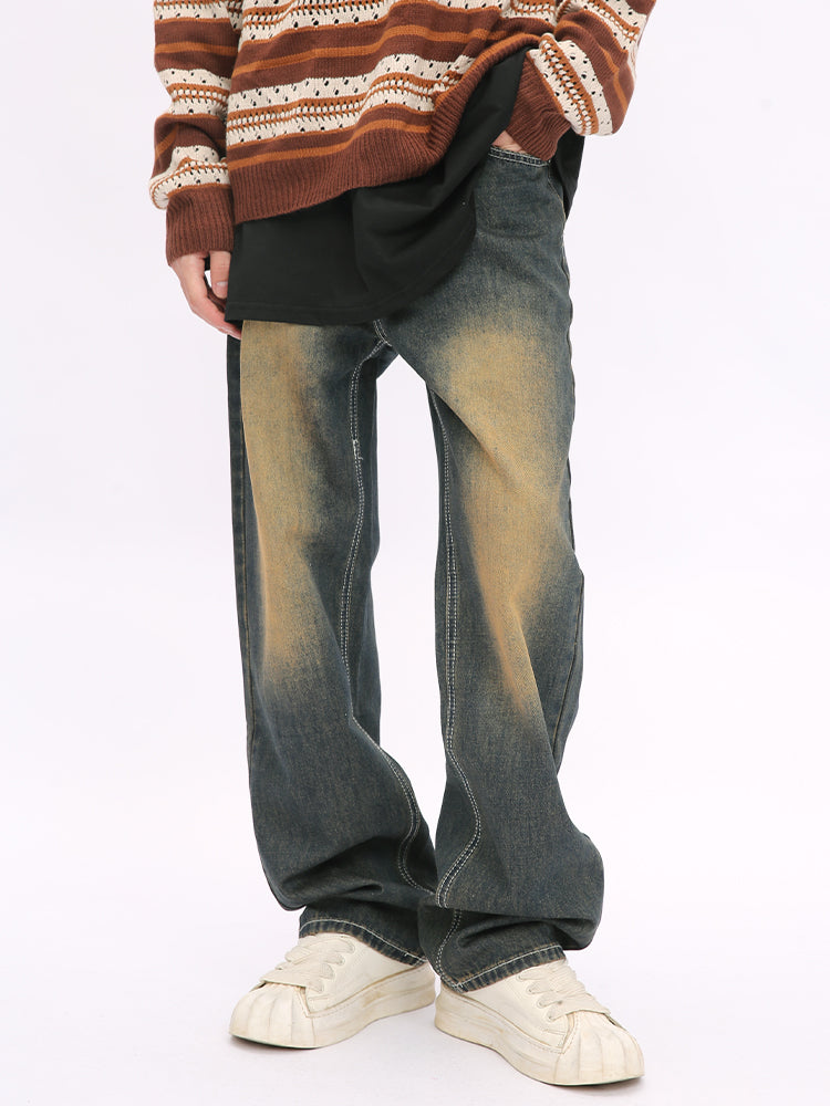 Jeans droits délavés rétro 