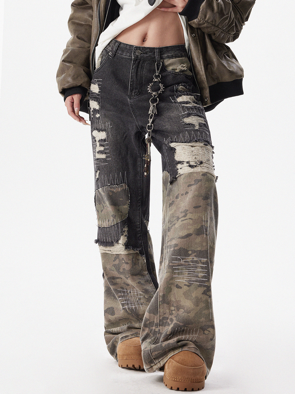 Patchwork Camouflage Flared Jeans