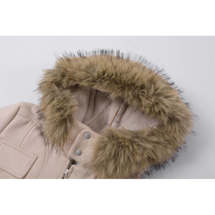 ז'קט עור עם קצה פרווה סינתטית 