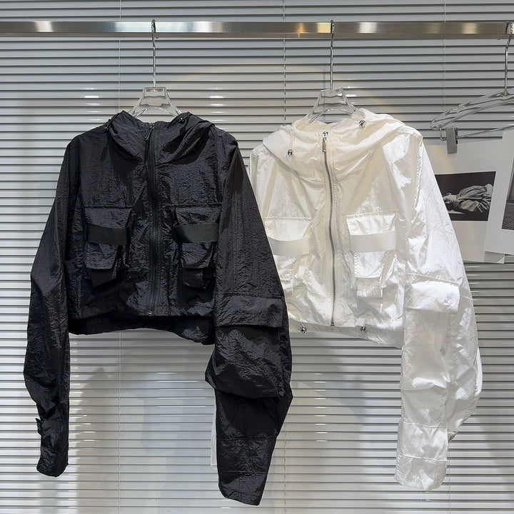 Hooded Cropped Workwear Pocket Jacket