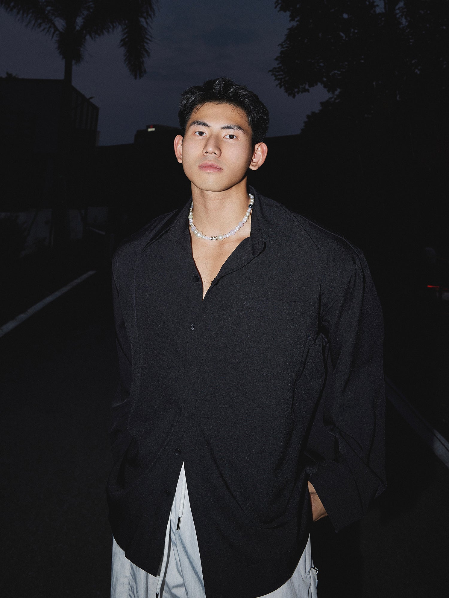 Silk Large Collar Relaxed Fit Shirt