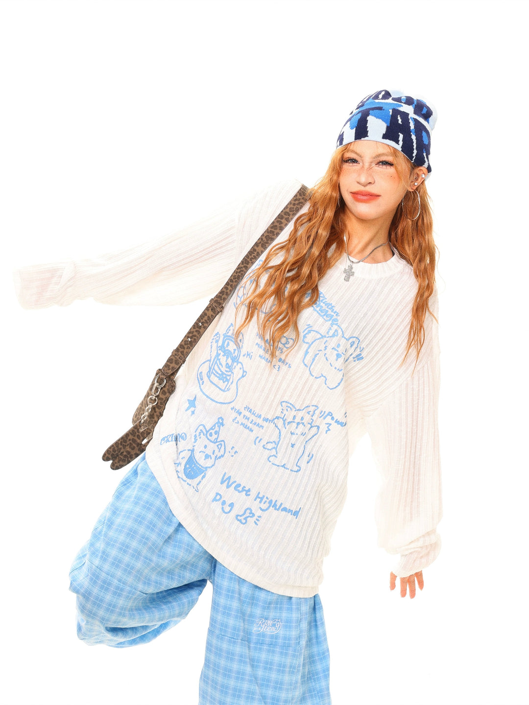 Cartoon Print Loose Long Sleeve Pullover
