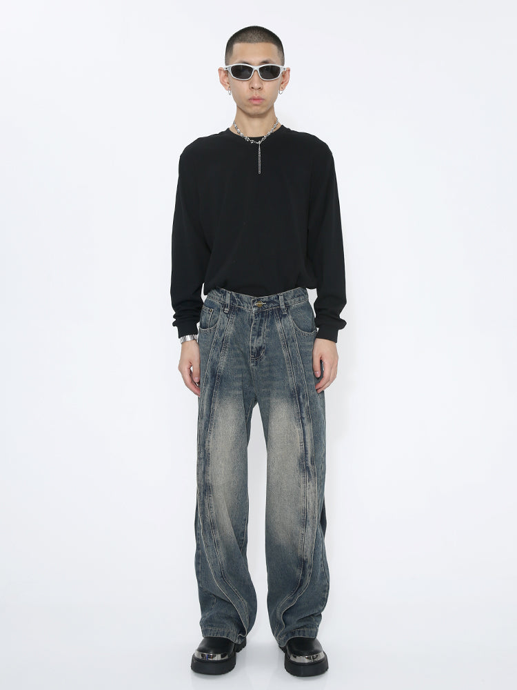 Jeans de parches sueltos y rectos de tiro medio 