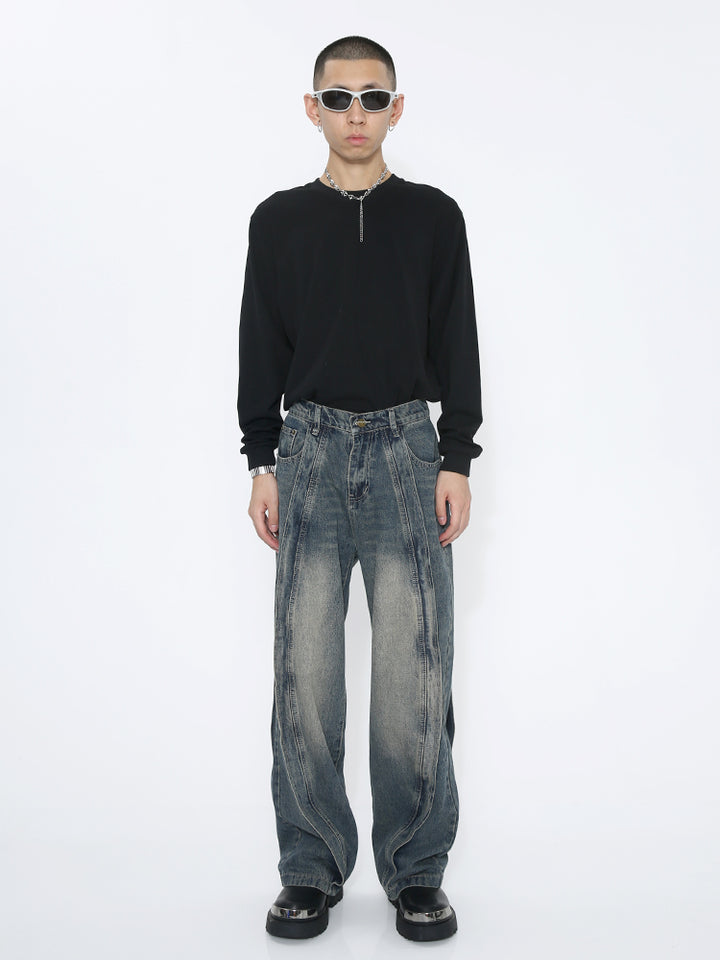 Jeans de parches sueltos y rectos de tiro medio 