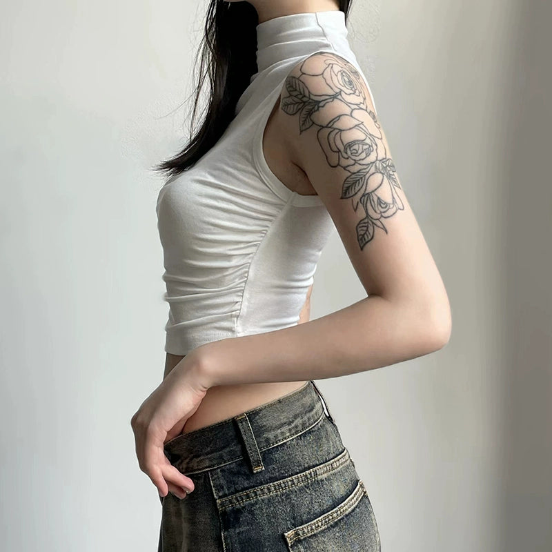 Sleeveless Mock Neck Slim Fit Crop Top