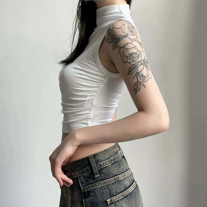 Sleeveless Mock Neck Slim Fit Crop Top