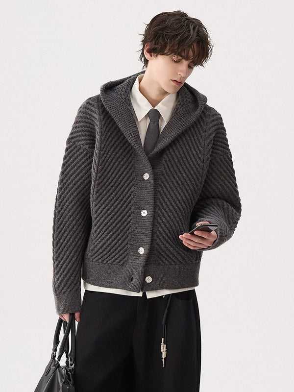 Twill Textured Hooded Sweater Jacket