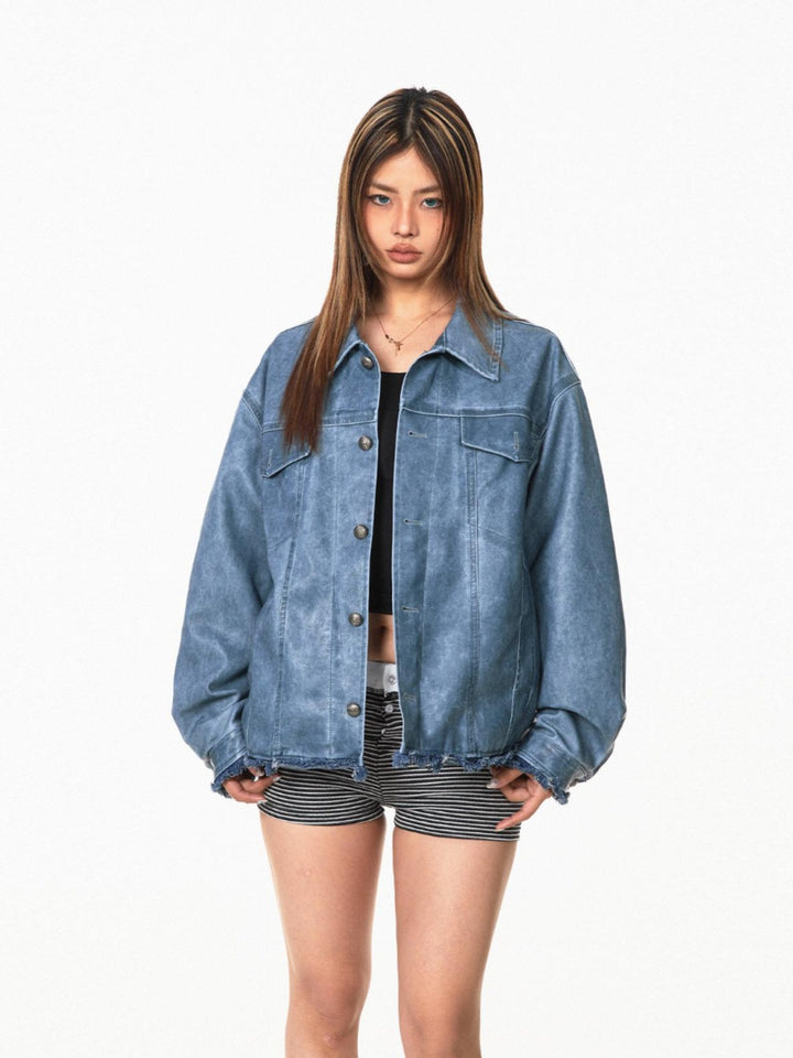 Washed Leather Workwear Jacket Coat