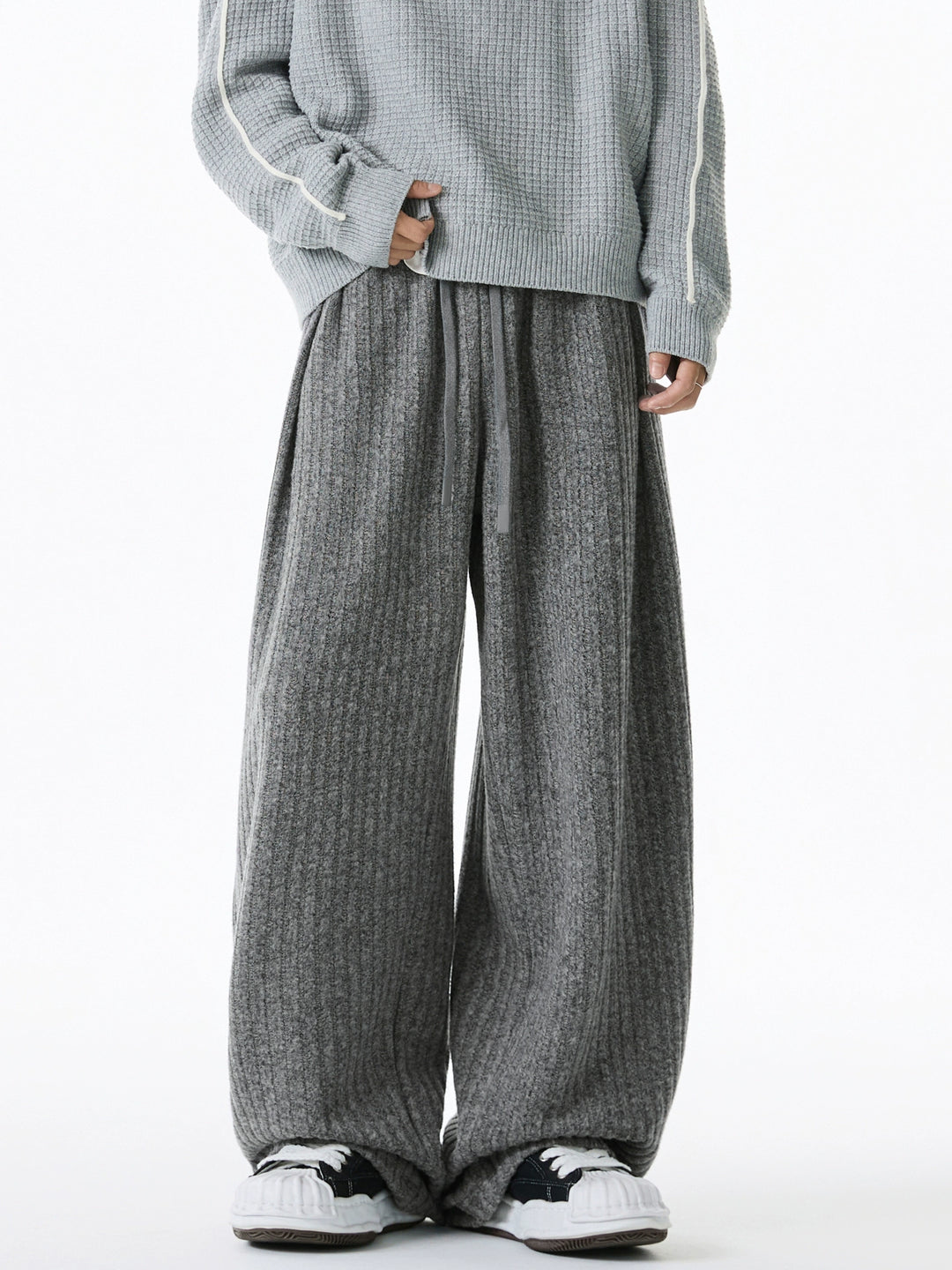 Pantalones casuales de pierna ancha con pliegues retro 