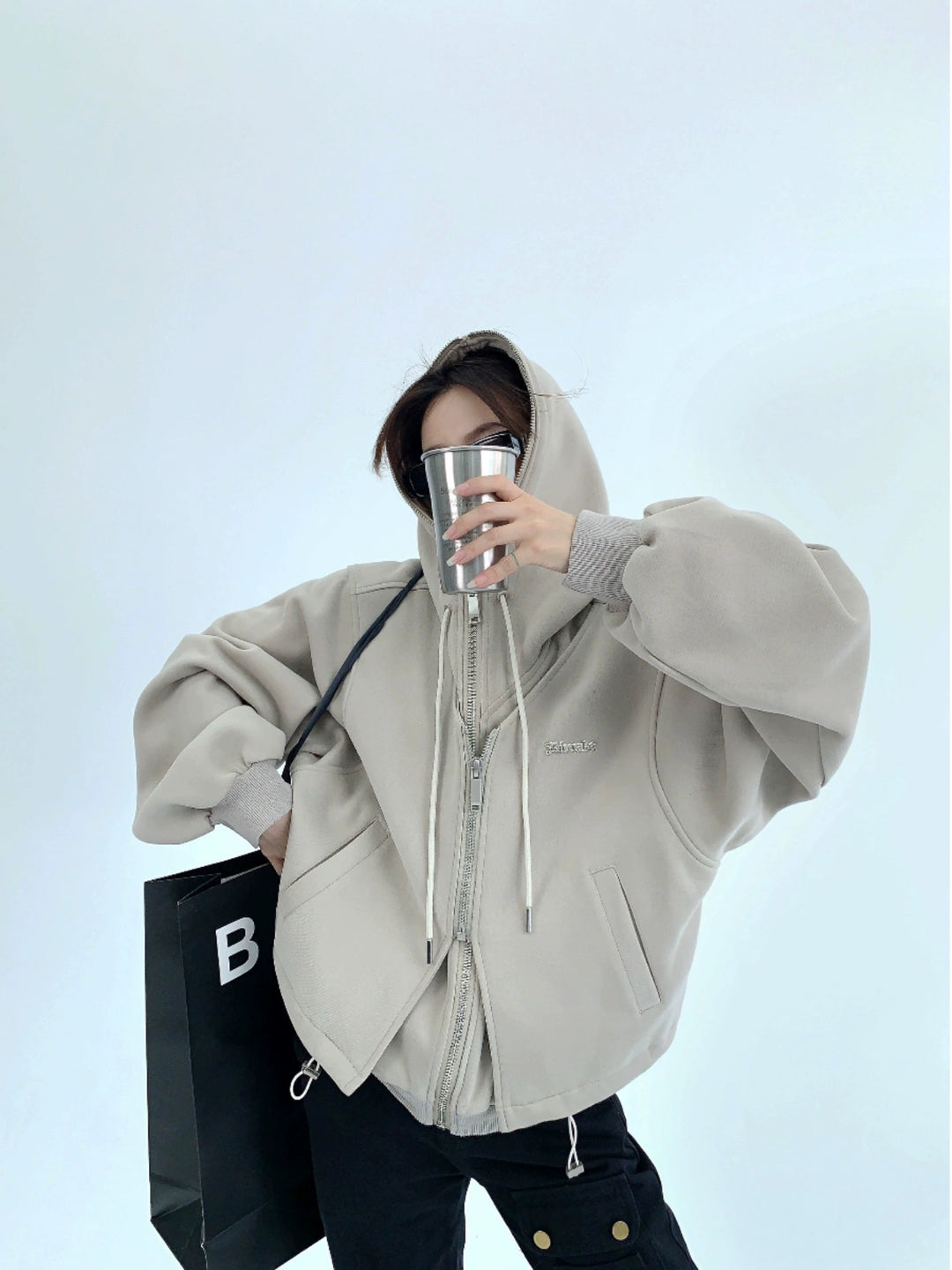 Loose Hooded Zip-Up Short Cardigan Jacket