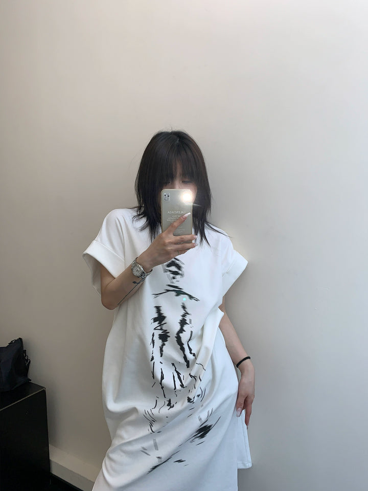 Graphic Print Oversized Long T-Shirt Dress