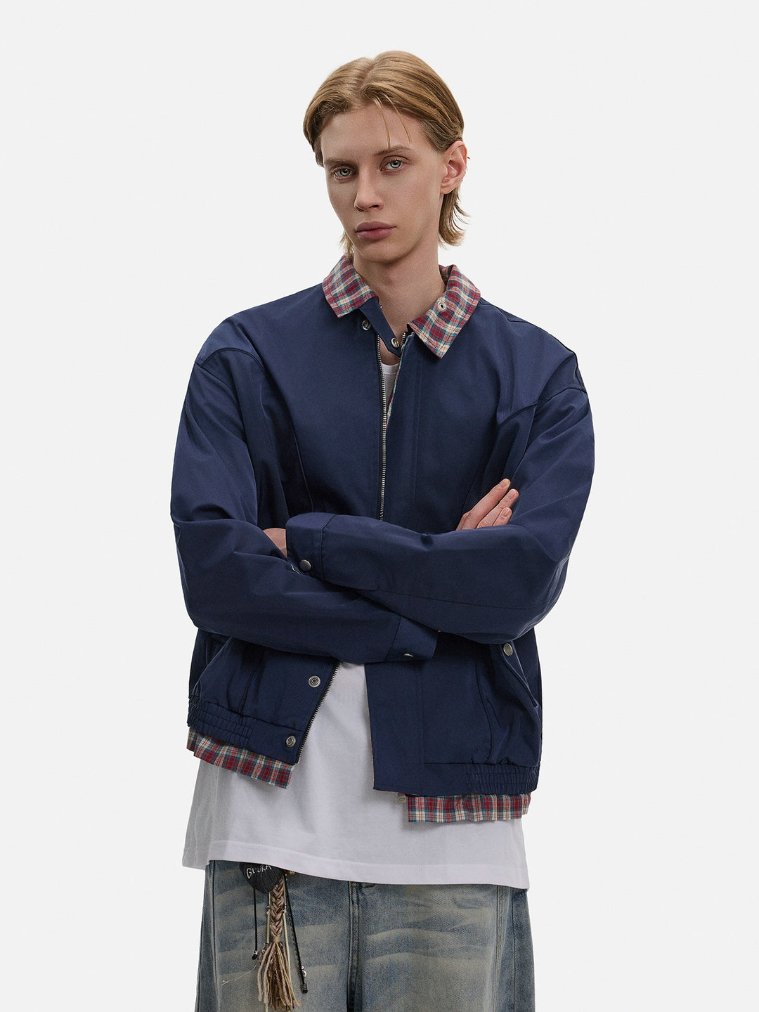 Veste pilote à col en tartan 