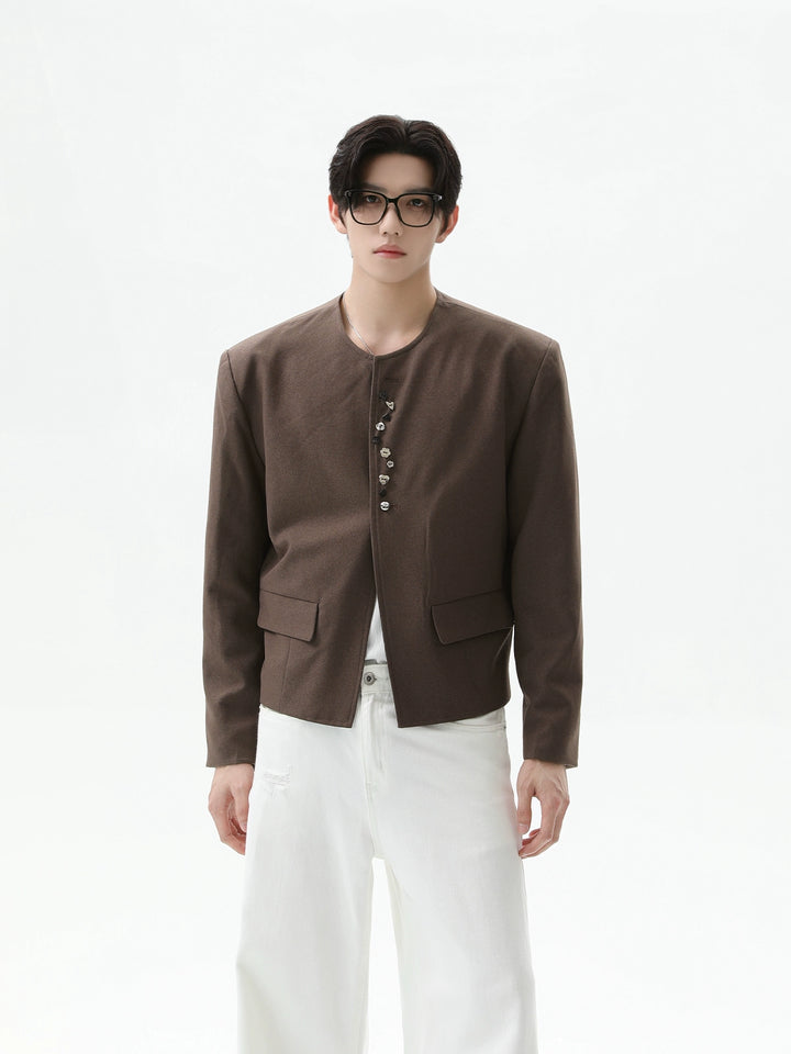 Veste de costume à boutons sans col rétro 