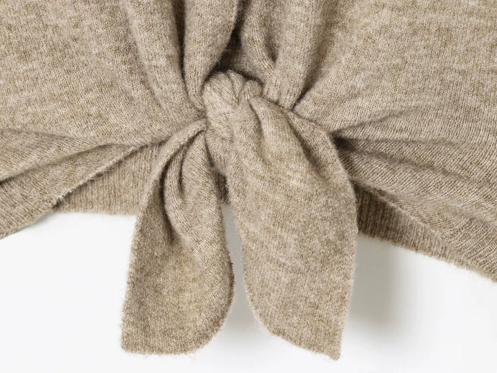 Button Knot Round Neck Knitted Cardigan