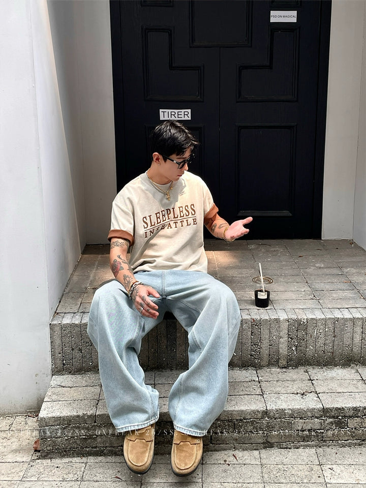 Cuffed Sleeve Letter Print Heavyweight T-Shirt