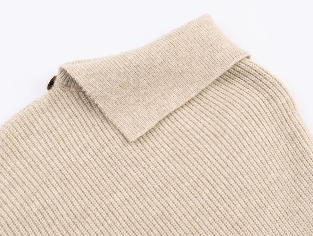 Faux päls trim asimetrisk stickad tröja 
