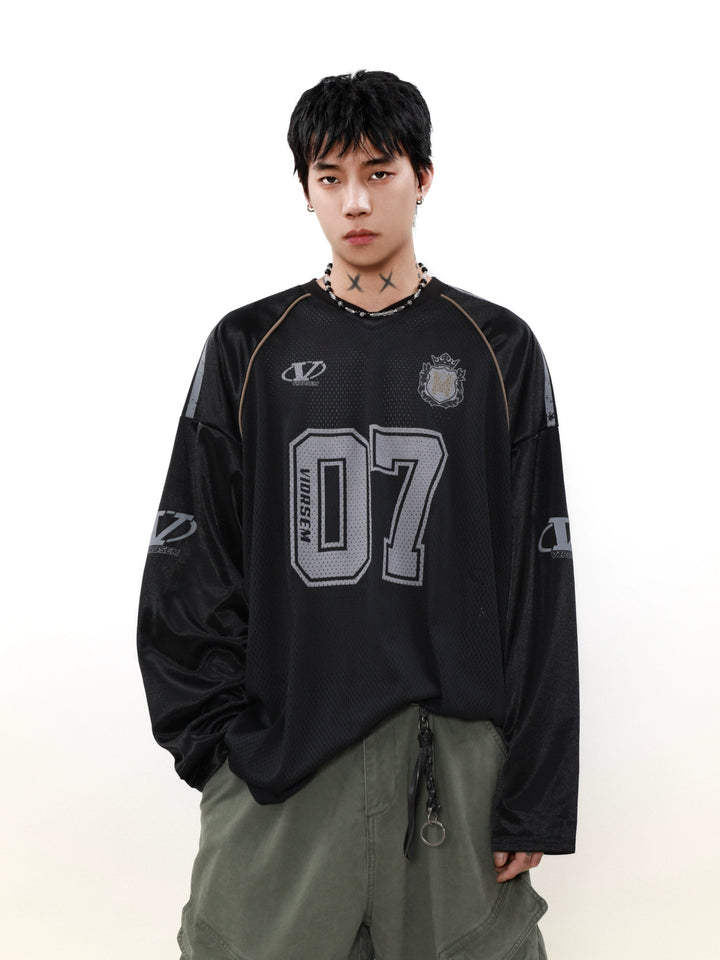 Retro V-Neck Mesh Jersey Pullover
