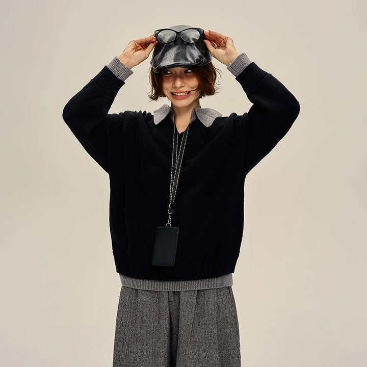 Retro krage falsk to-delt genser 