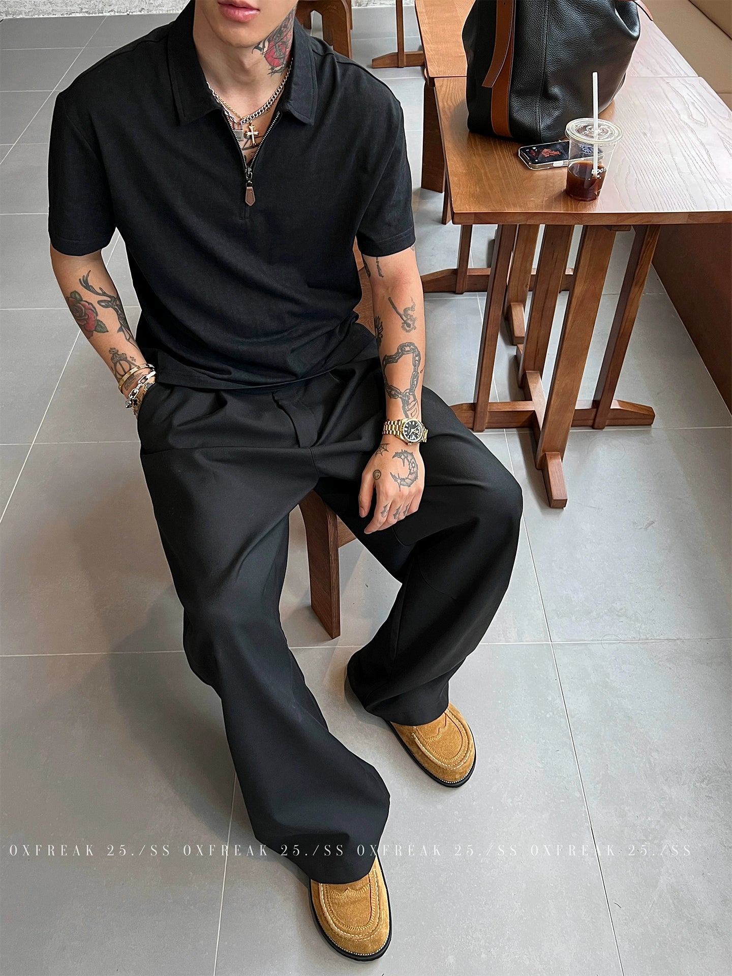 سروال كاجوال واسع الساق بتجاعيد 