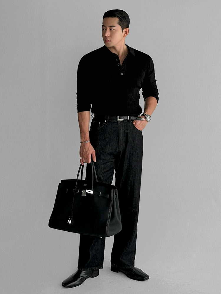 Maglione a maglia a coste slim con colletto 