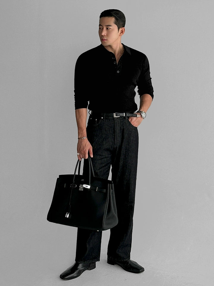 Maglione a maglia a coste slim con colletto 