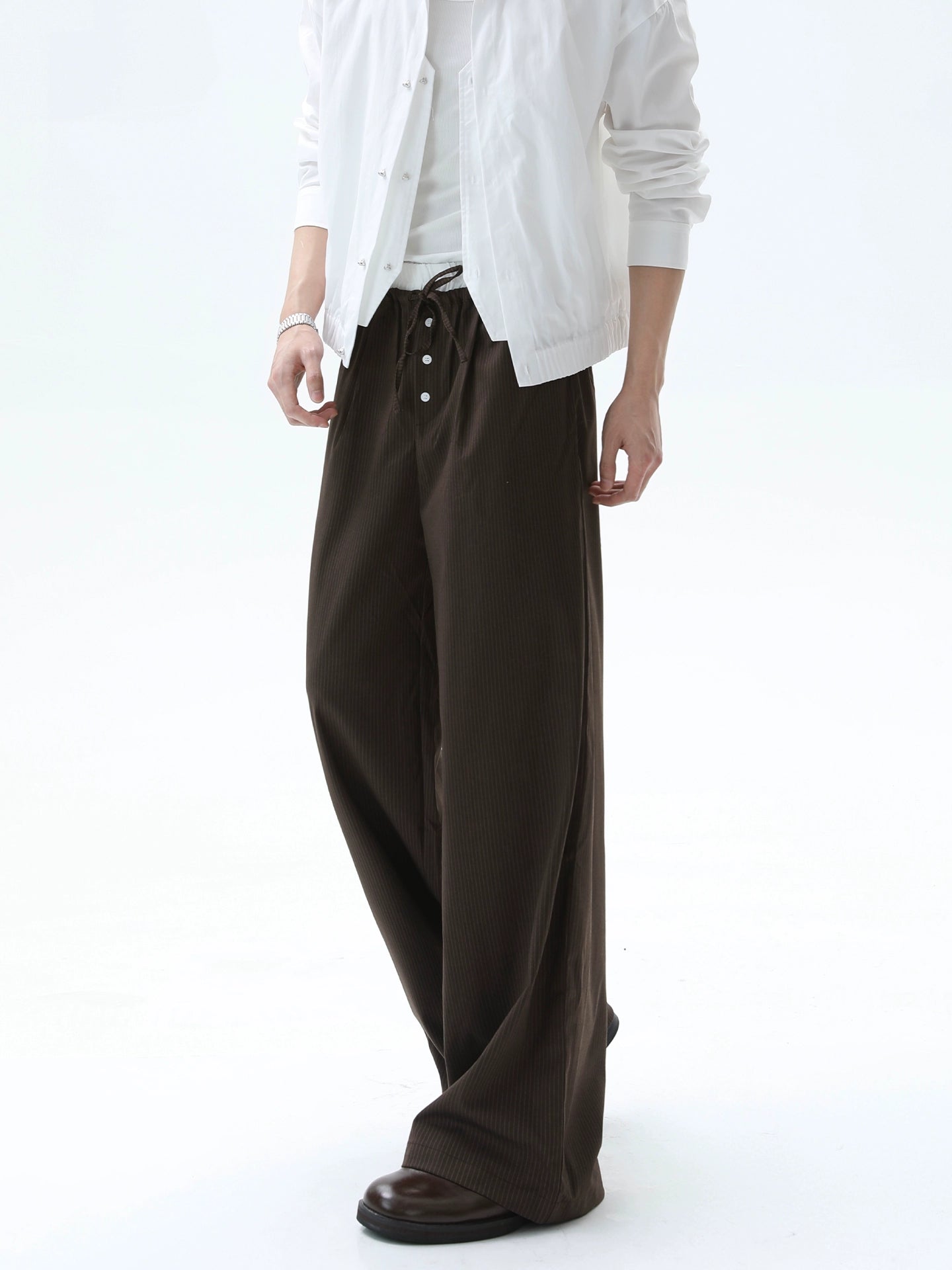 Çizgili Geniş Paça Bağcıklı Rahat Pantolon 